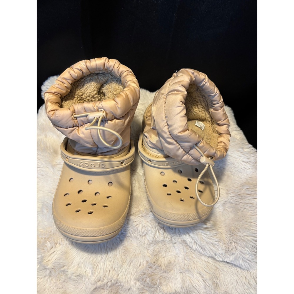 Crocs Classic Lined Neo Puff Boot Tan Beige Faux Fur M6 W8 206630